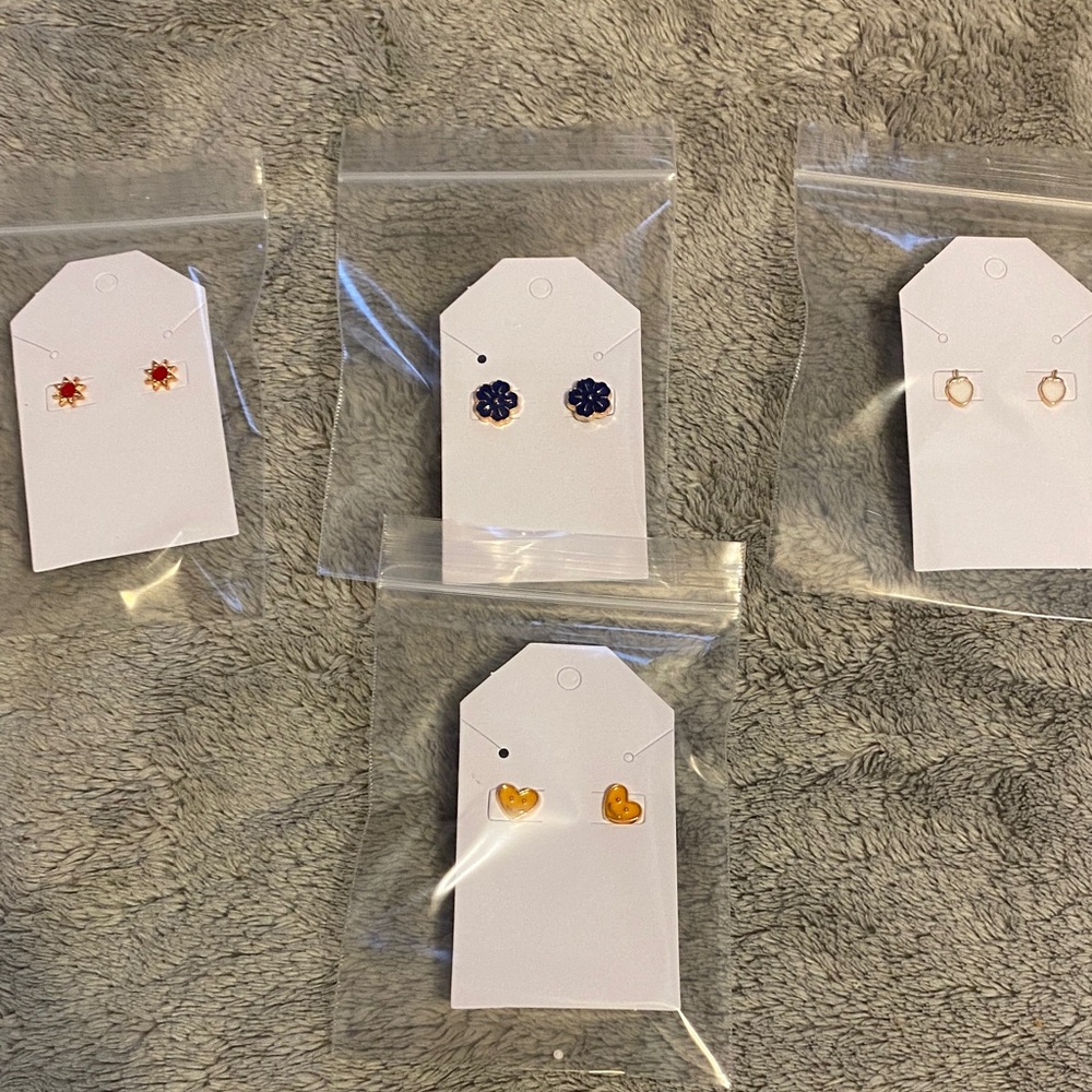 Assorted Gold-Tone Stud Earring Set with Colored Enamel Accents